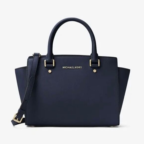 MICHAEL KORS SELMA Saffiano Leather Satchel Navy Blue NEW + Dust Bag - Picture 3 of 12